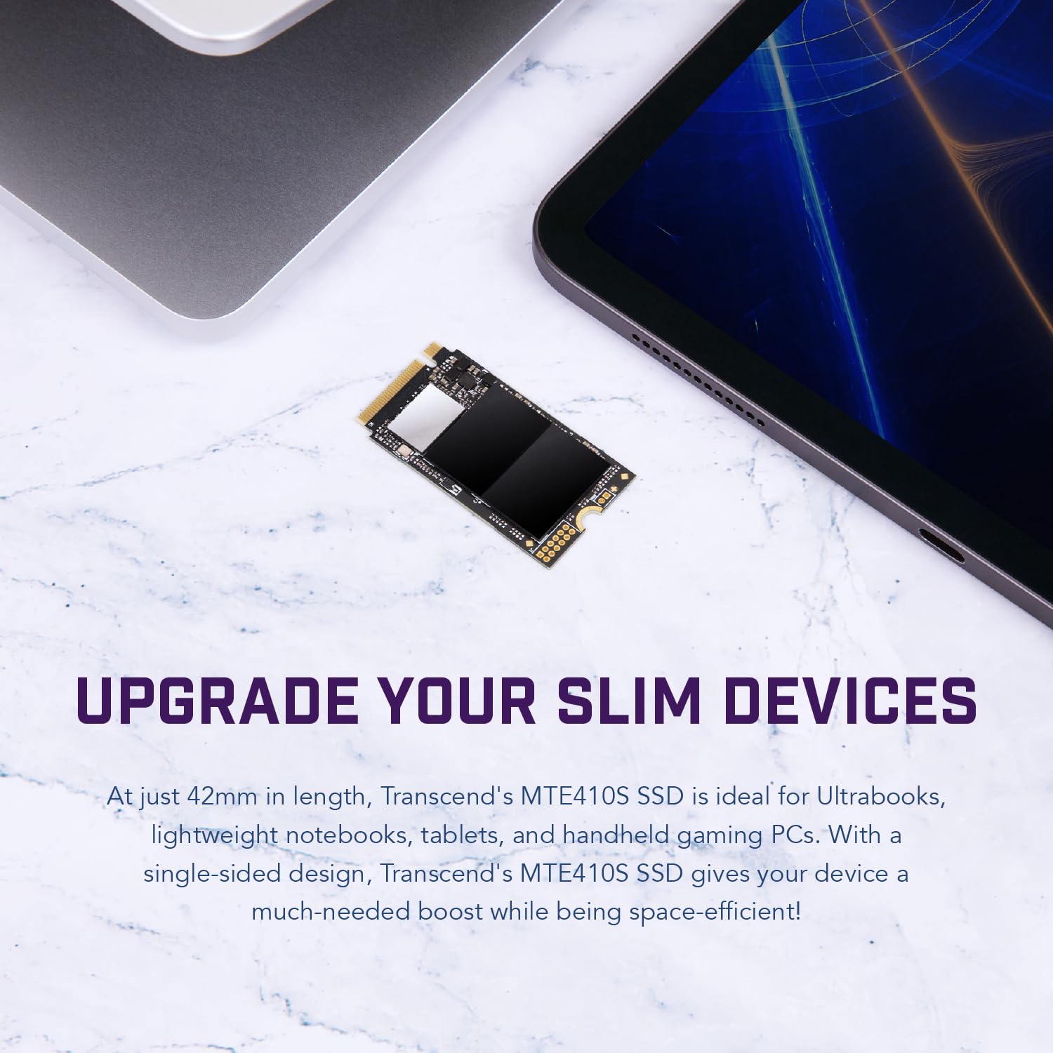 Transcend 410S M.2 2242 NVME SSD PCIe Gen4x4 SSD 3D NAND flash | Speed Upto 5000 MB/s | 256GB, 512GB, 1TB, 2TB Available Transcend 410S M.2 2242 NVME SSD PCIe Gen4x4 SSD 3D NAND flash | Speed Upto 5000 MB/s | 256GB, 512GB, 1TB, 2TB Available
